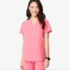 FIGS Catalina one pocket scrub top in neon pink